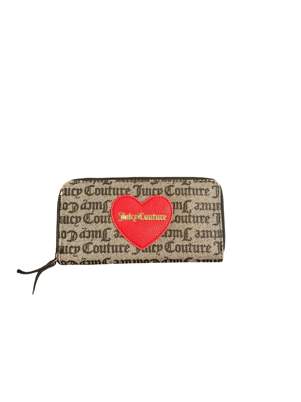 Juicy Couture Tan Logo Zip Wallet with Red Heart Patch